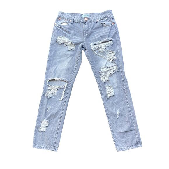 One x One Teaspoon Jeans Sz 27 Gray Distressed Awesome Baggies Tapered Mid Rise - Picture 1 of 14